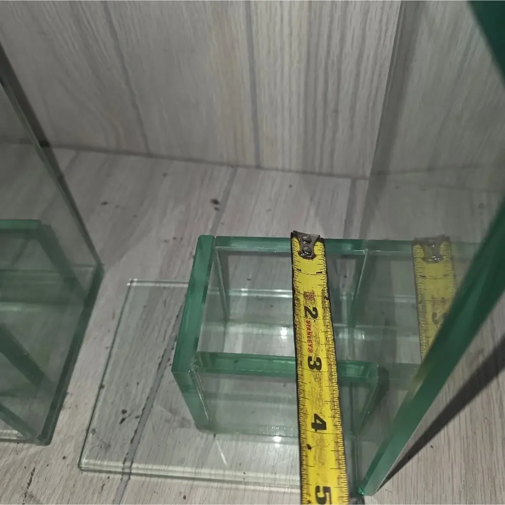 Vtg Minimalist Clear Glass Bookends With Candle Holder/Planter MCM Art Heavy